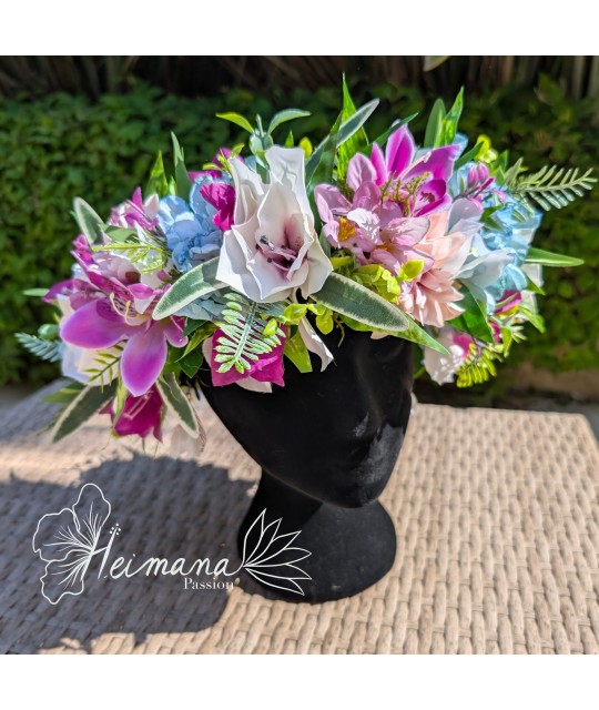 Couronne fuschia, bleue clair et rose