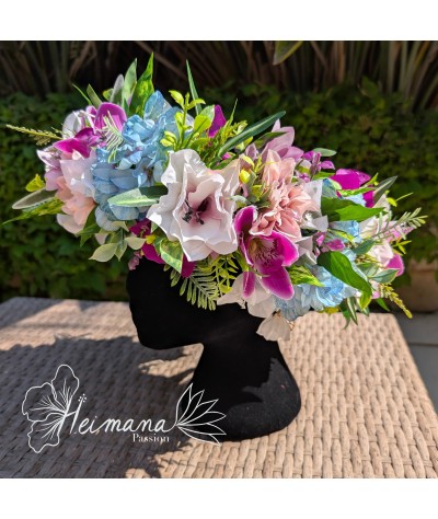 Couronne fuschia, bleue clair et rose