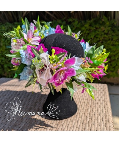 Couronne fuschia, bleue clair et rose