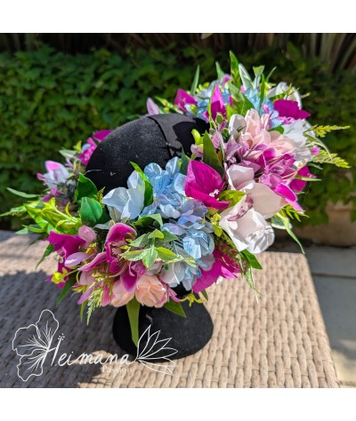 Couronne fuschia, bleue clair et rose