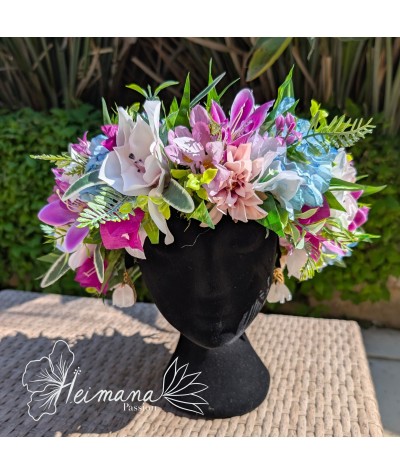 Couronne fuschia, bleue clair et rose