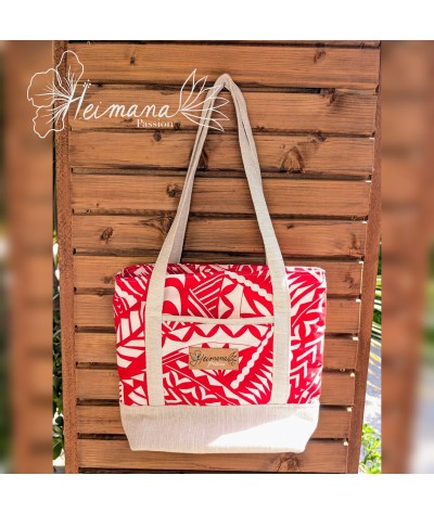 Sac cabas rouge et beige