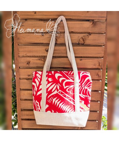 Sac cabas rouge et beige