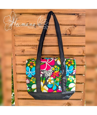 Sac cabas fleurs multicolores et noir
