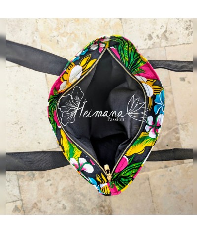 Sac cabas fleurs multicolores et noir