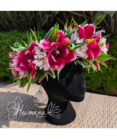 Couronne fleurie pourpre et blanc