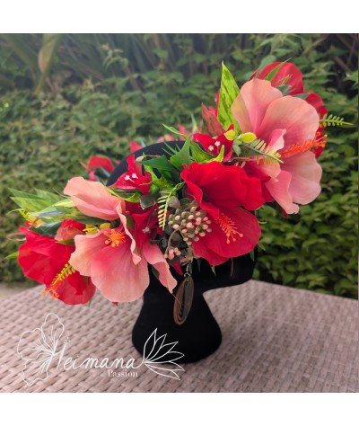 Couronne hibiscus rouge et rose