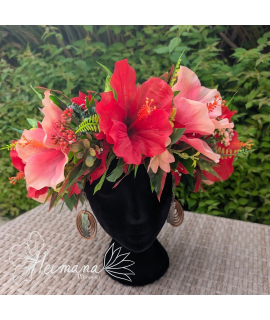 Couronne hibiscus rouge et rose