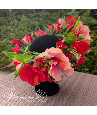 Couronne hibiscus rouge et rose
