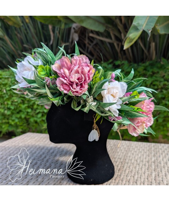 Couronne fleurs vieux rose et blanc cassé