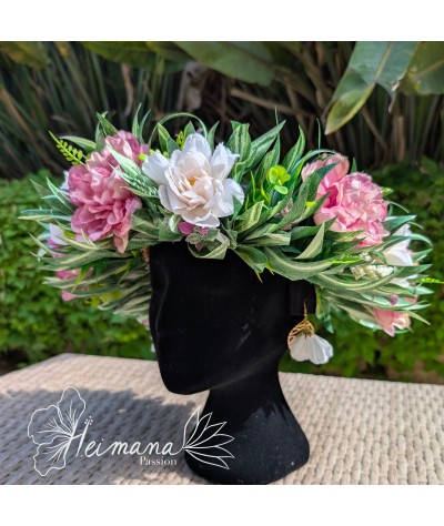 Couronne fleurs vieux rose et blanc cassé