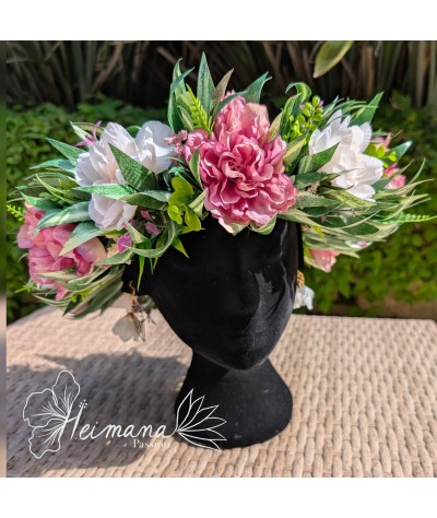 Couronne fleurs vieux rose et blanc cassé