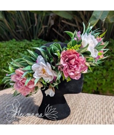 Couronne fleurs vieux rose et blanc cassé