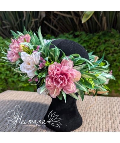 Couronne fleurs vieux rose et blanc cassé