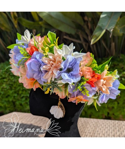 Couronne fleurs bleu/parme et rose/saumon