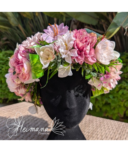 Couronne rose parme pastel et blanc