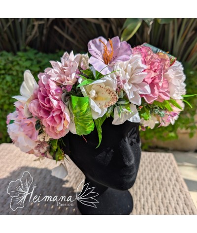 Couronne rose parme pastel et blanc
