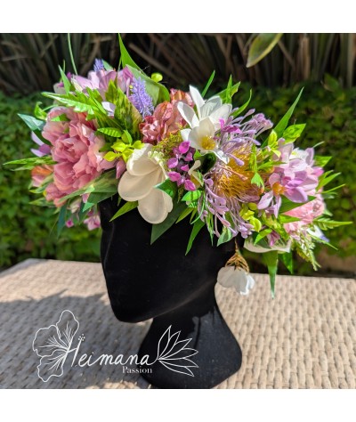 Couronne feuillue fleurie parme clair