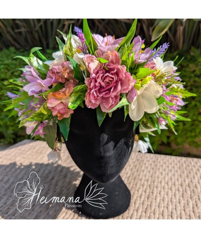 Couronne feuillue fleurie parme clair