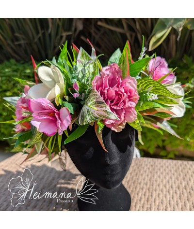 Couronne feuillue fleurie rose et blanche