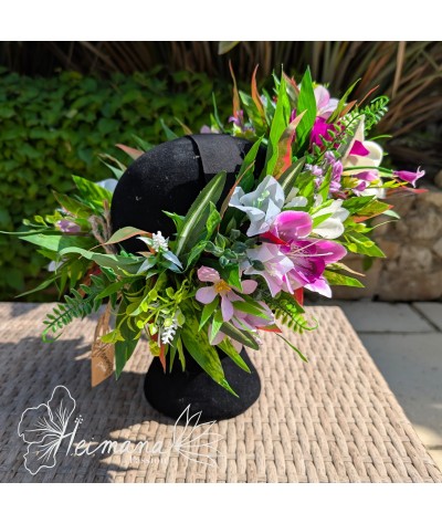 Couronne feuillue fleurie rose et blanche