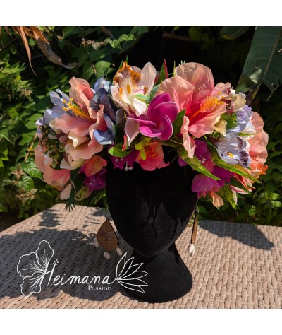 Couronne Premium Hibiscus Rose et Bleue