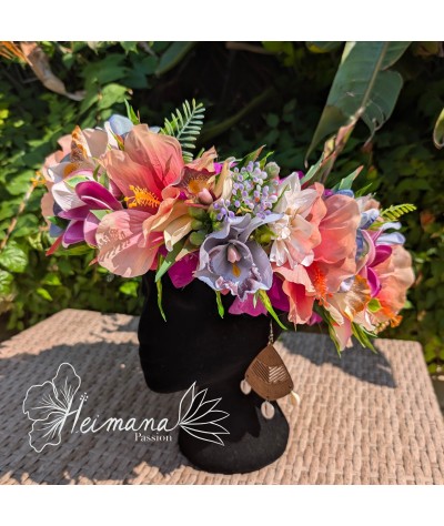 Couronne Premium Hibiscus Rose et Bleue